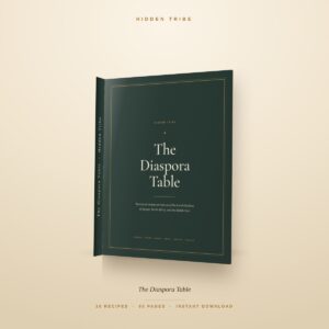 The Diaspora Table cookbook shown as a bound book with its spine
